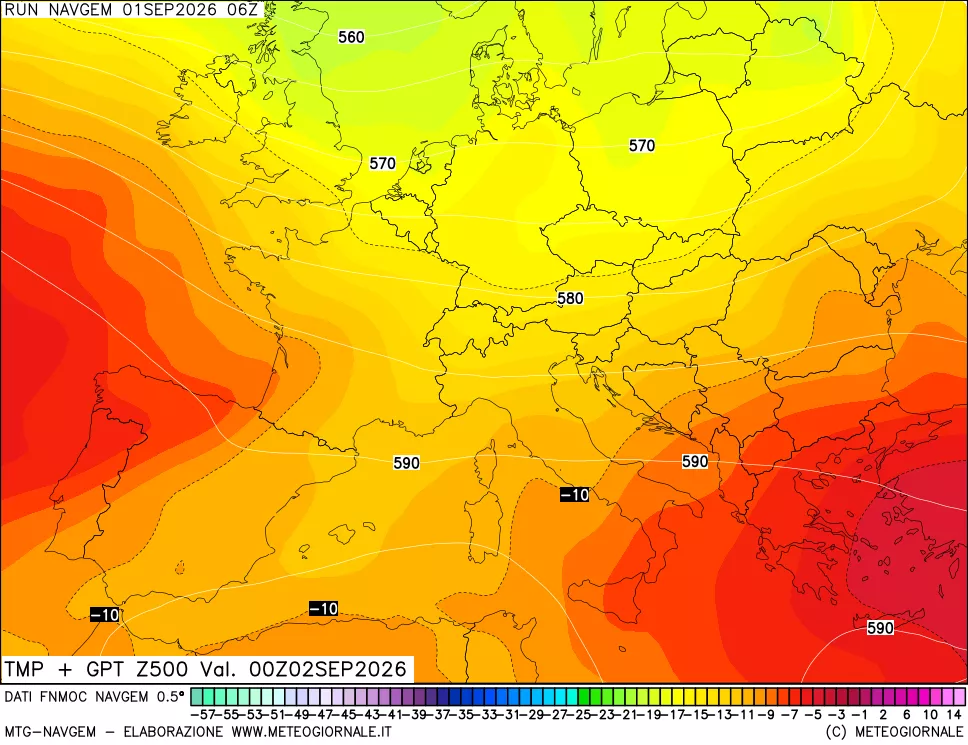 mappa Temperatura e Geopotenziali a 500 hPa