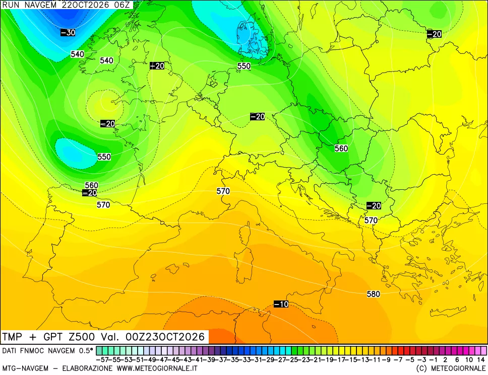 mappa Temperatura e Geopotenziali a 500 hPa