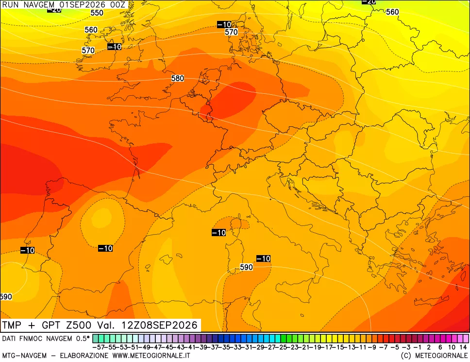 mappa Temperatura e Geopotenziali a 500 hPa