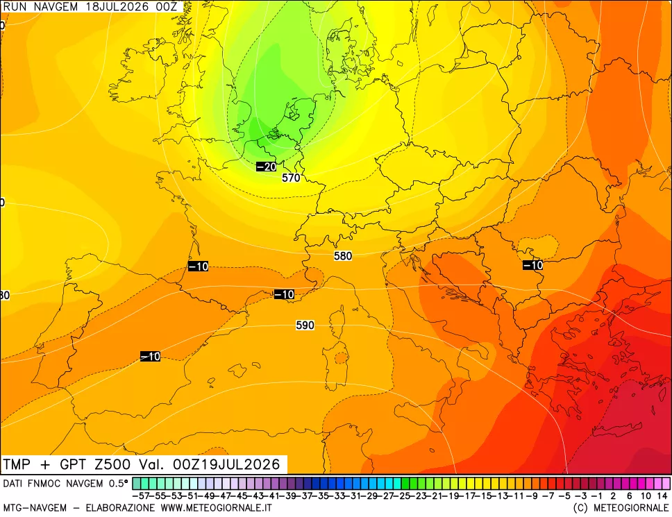 mappa Temperatura e Geopotenziali a 500 hPa