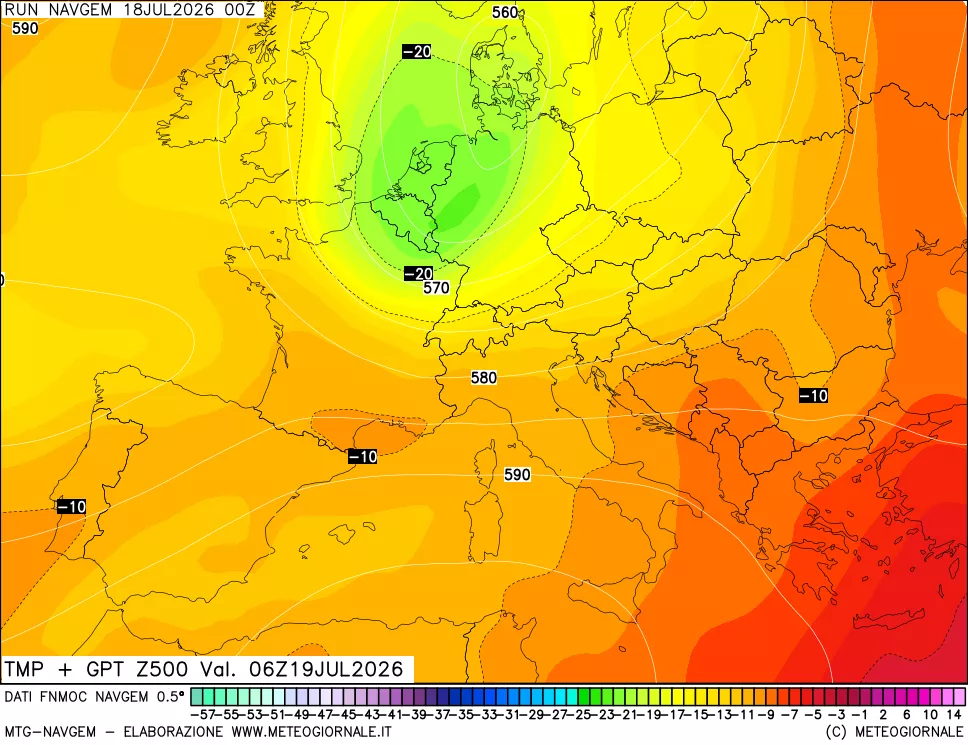 mappa Temperatura e Geopotenziali a 500 hPa