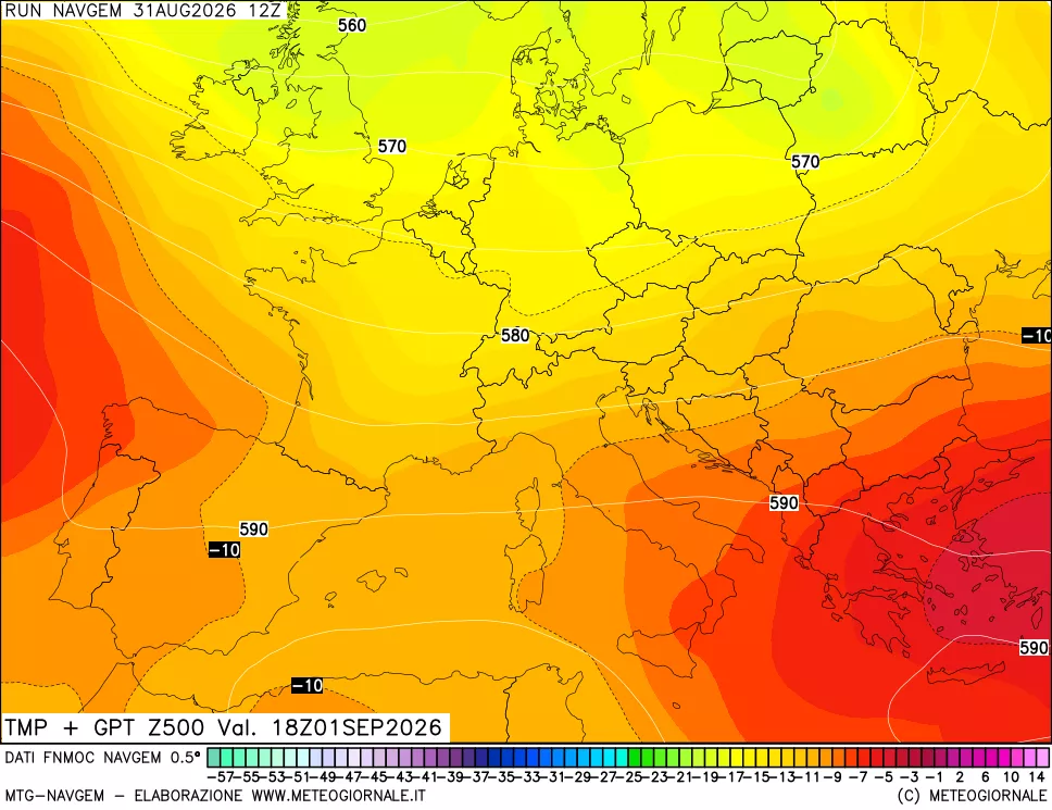 mappa Temperatura e Geopotenziali a 500 hPa