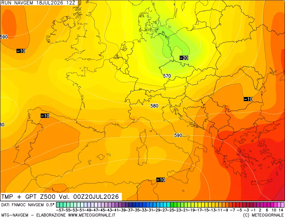 mappa Temperatura e Geopotenziali a 500 hPa