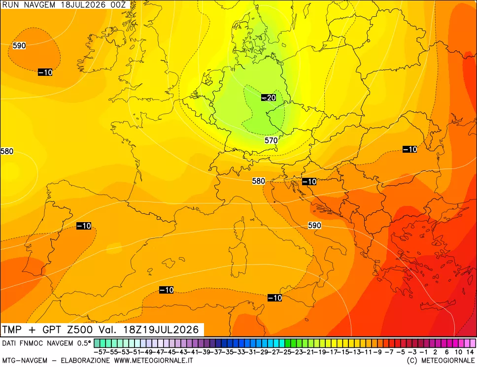 mappa Temperatura e Geopotenziali a 500 hPa