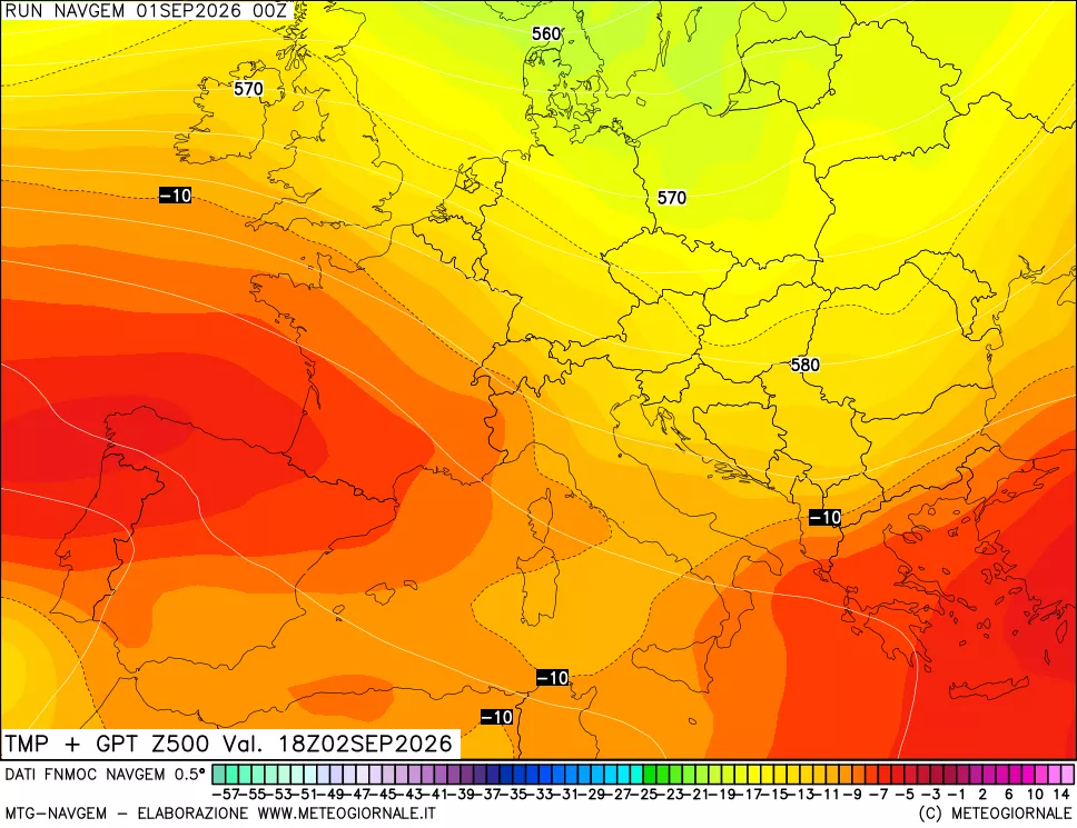 mappa Temperatura e Geopotenziali a 500 hPa