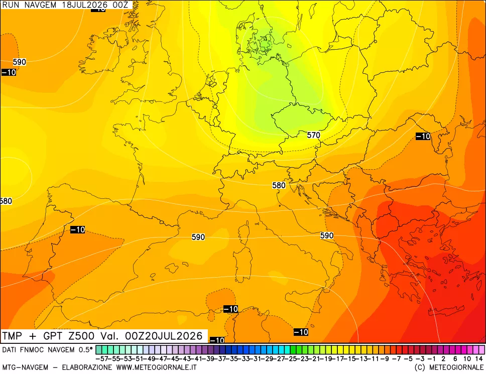 mappa Temperatura e Geopotenziali a 500 hPa