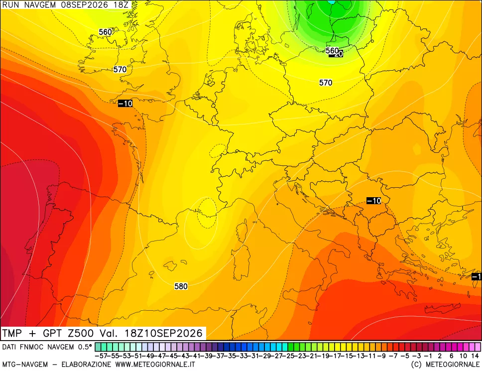 mappa Temperatura e Geopotenziali a 500 hPa