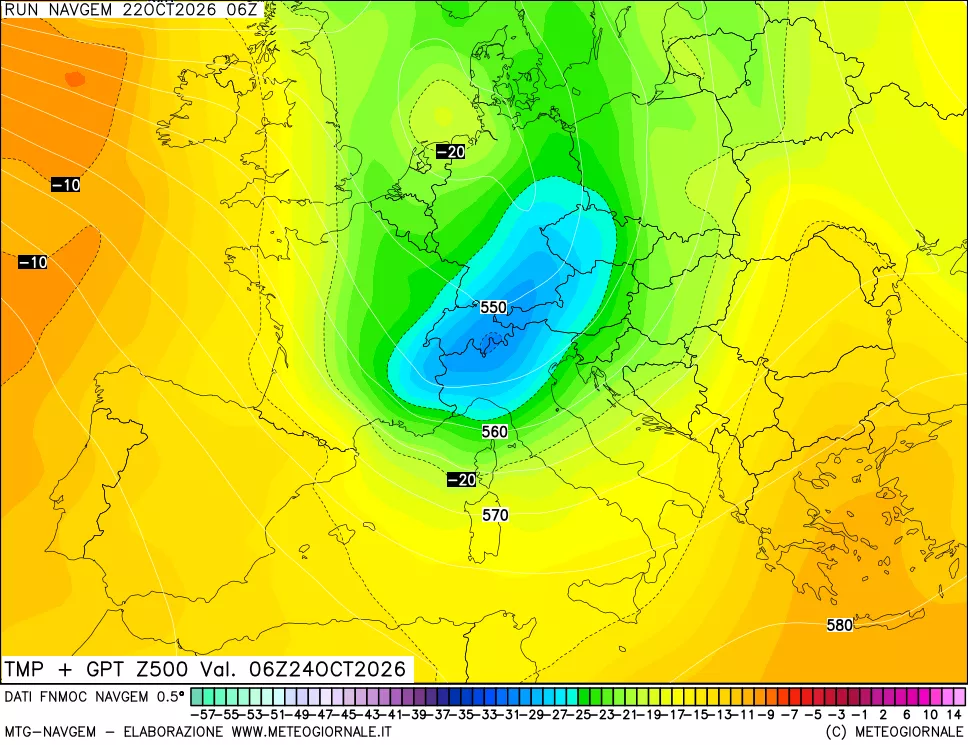 mappa Temperatura e Geopotenziali a 500 hPa