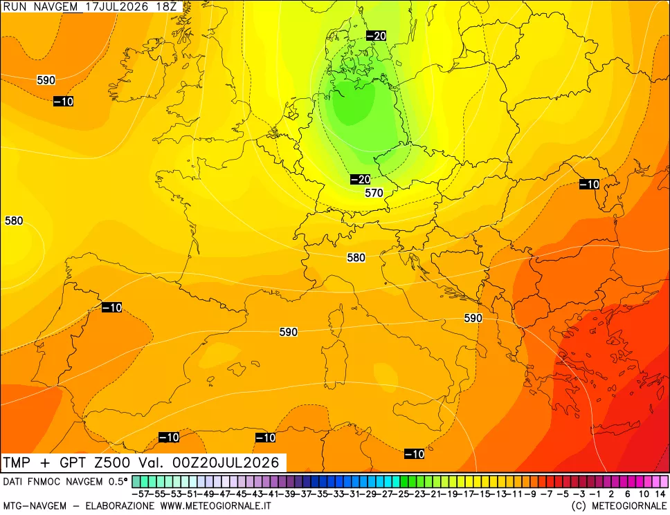 mappa Temperatura e Geopotenziali a 500 hPa