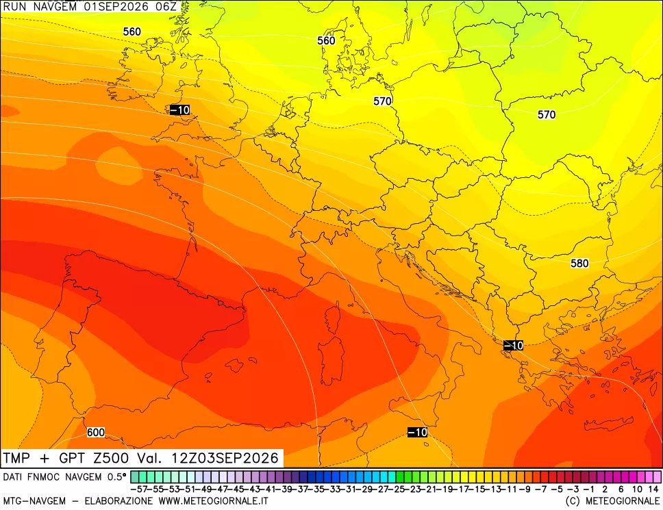 mappa Temperatura e Geopotenziali a 500 hPa