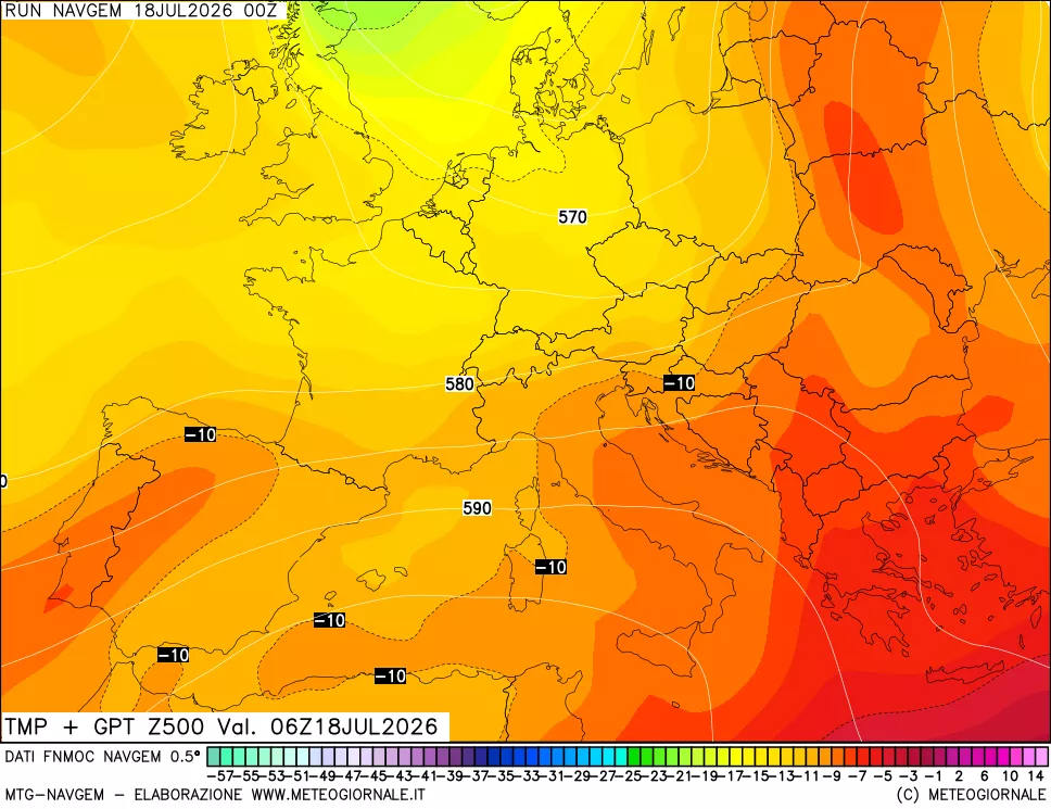 mappa Temperatura e Geopotenziali a 500 hPa