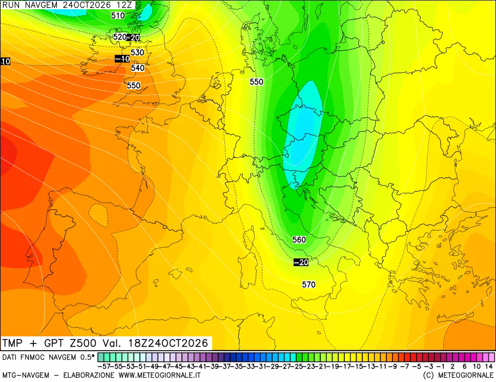 mappa Temperatura e Geopotenziali a 500 hPa