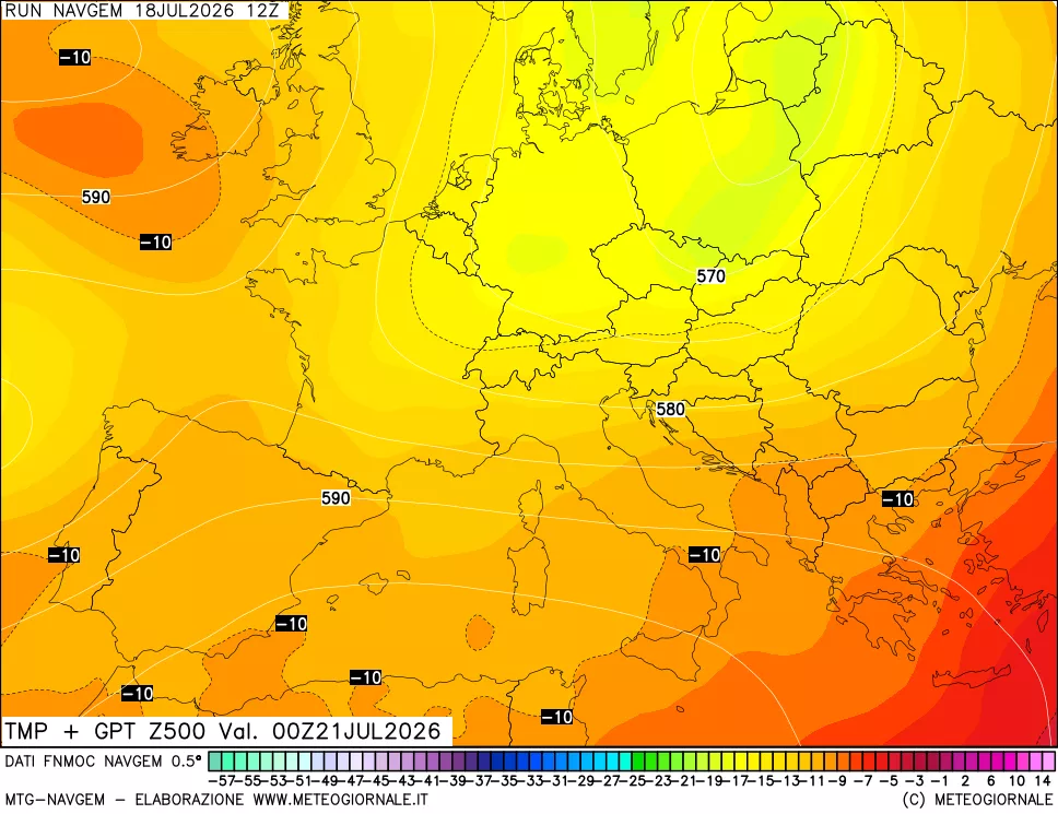 mappa Temperatura e Geopotenziali a 500 hPa