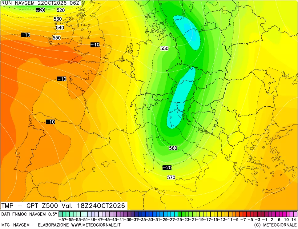 mappa Temperatura e Geopotenziali a 500 hPa