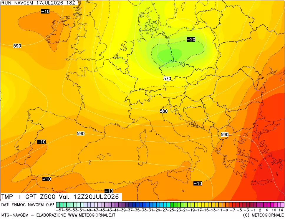 mappa Temperatura e Geopotenziali a 500 hPa
