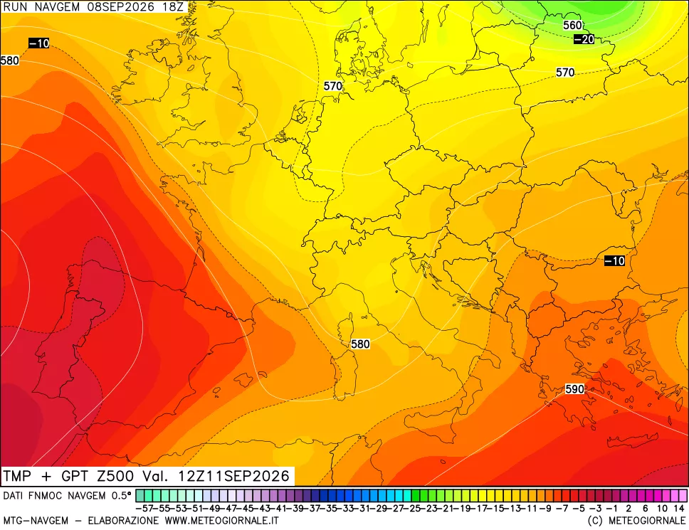 mappa Temperatura e Geopotenziali a 500 hPa