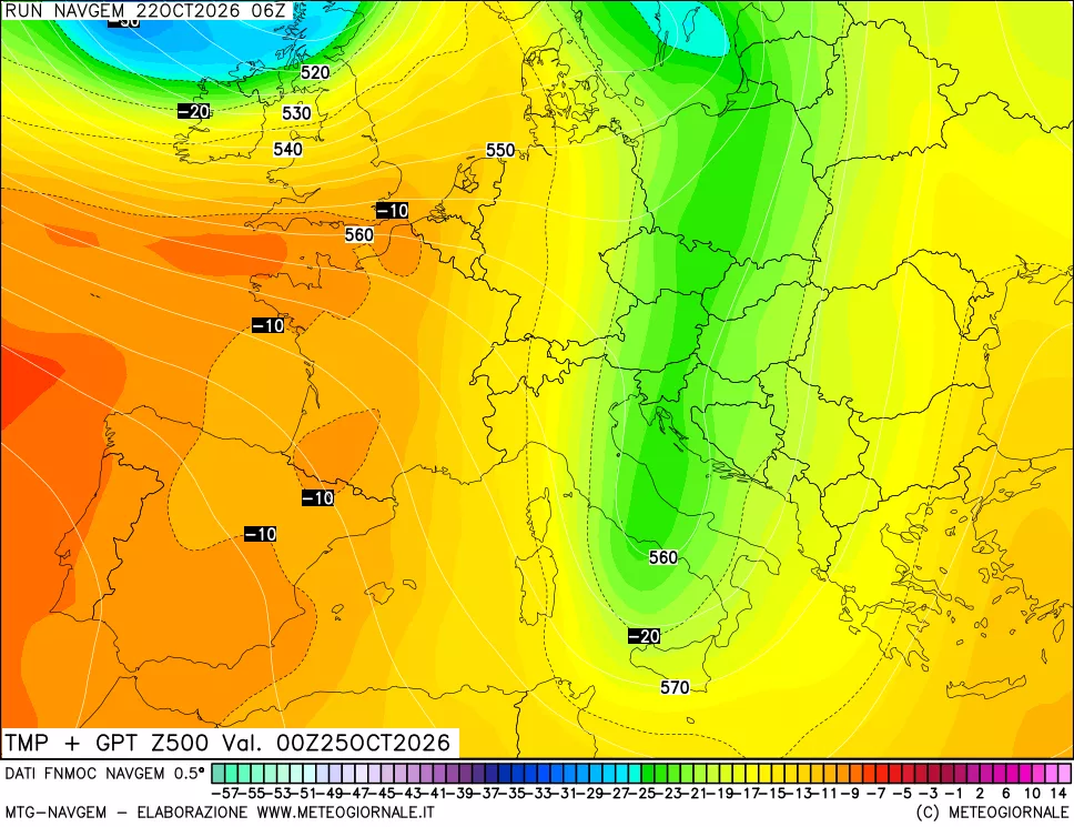 mappa Temperatura e Geopotenziali a 500 hPa