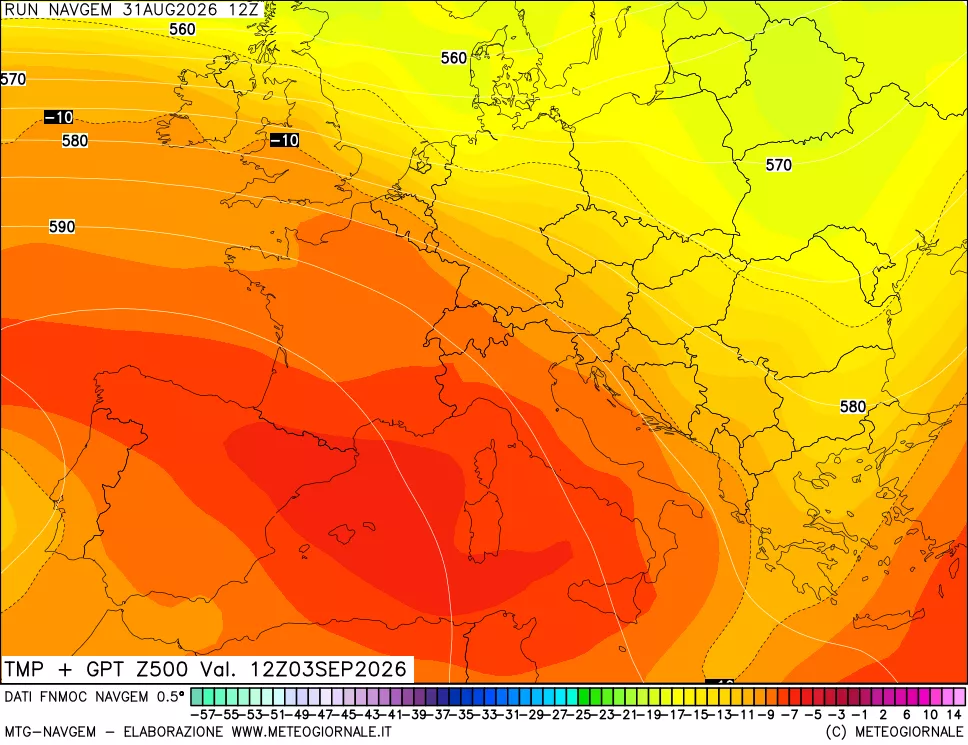 mappa Temperatura e Geopotenziali a 500 hPa
