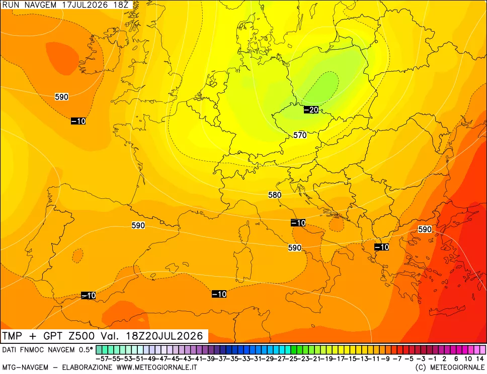 mappa Temperatura e Geopotenziali a 500 hPa