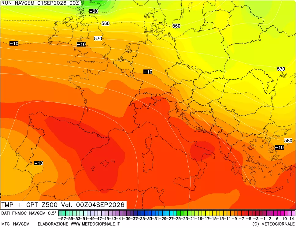 mappa Temperatura e Geopotenziali a 500 hPa