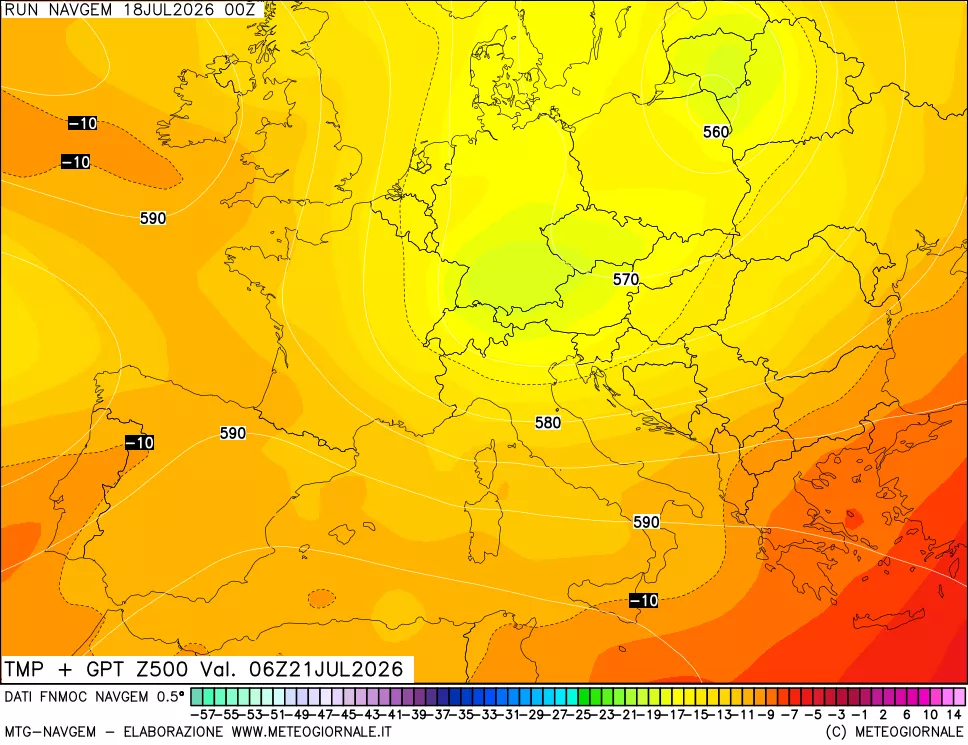 mappa Temperatura e Geopotenziali a 500 hPa