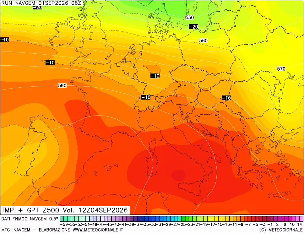 mappa Temperatura e Geopotenziali a 500 hPa