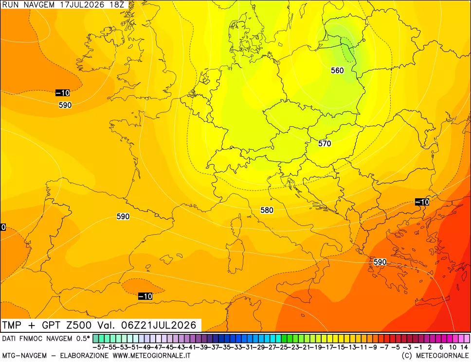 mappa Temperatura e Geopotenziali a 500 hPa