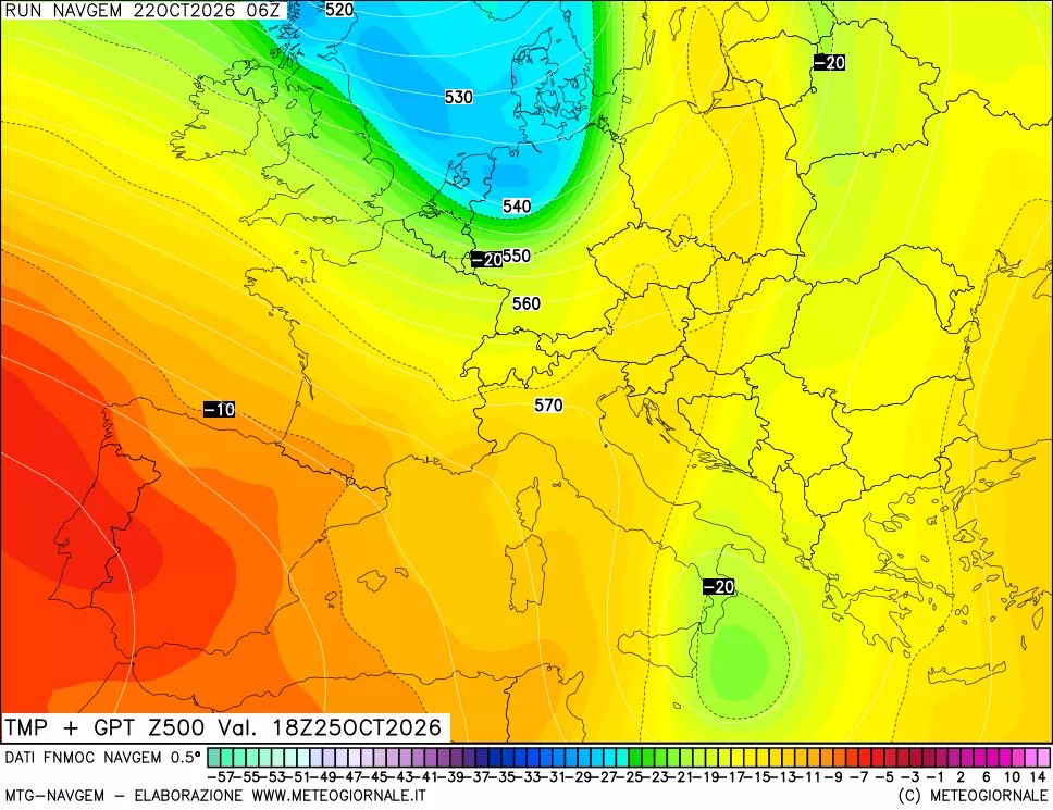 mappa Temperatura e Geopotenziali a 500 hPa