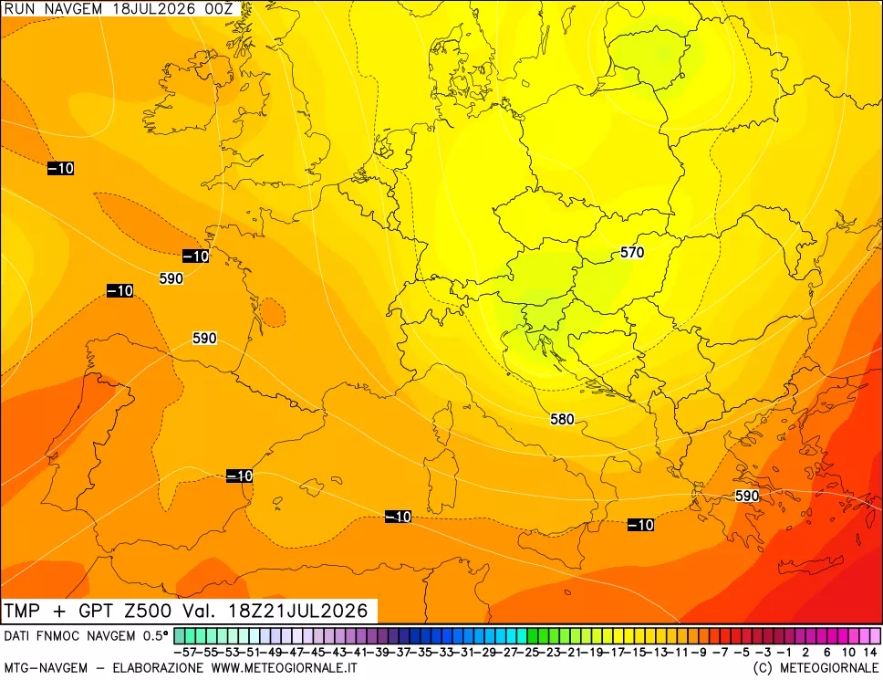 mappa Temperatura e Geopotenziali a 500 hPa