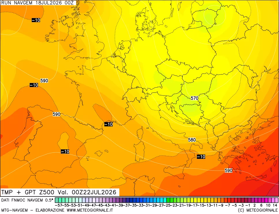 mappa Temperatura e Geopotenziali a 500 hPa