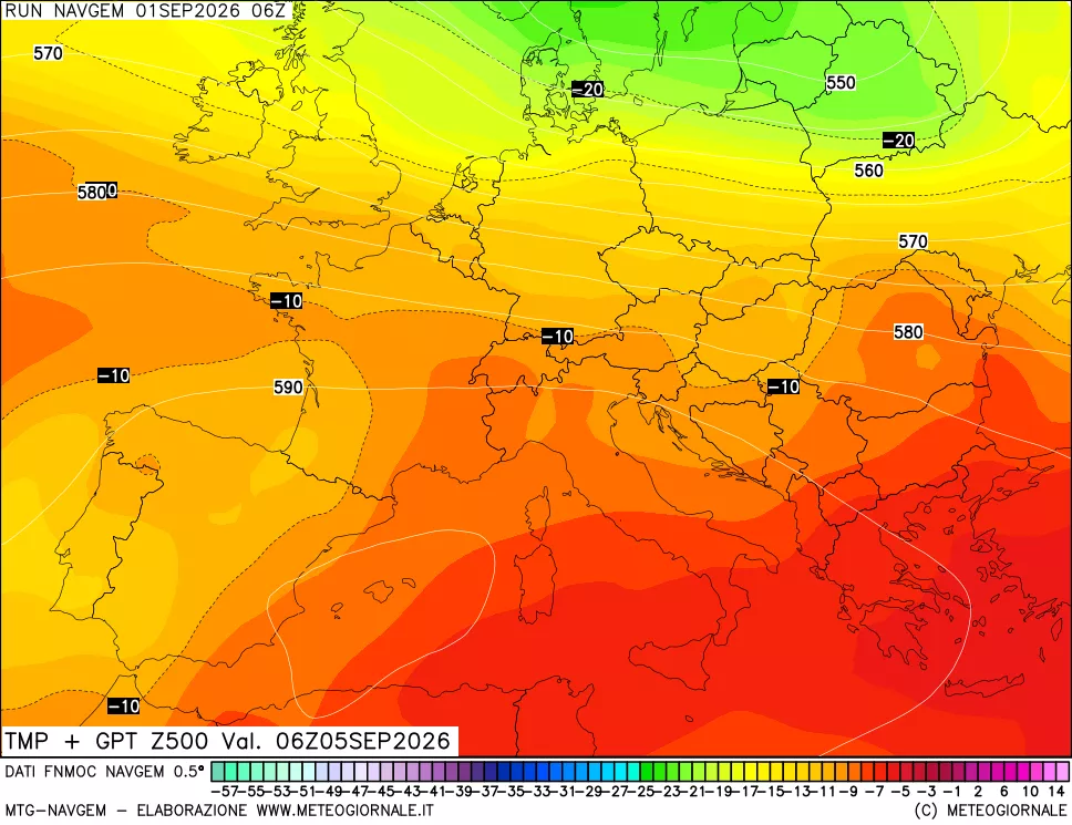 mappa Temperatura e Geopotenziali a 500 hPa