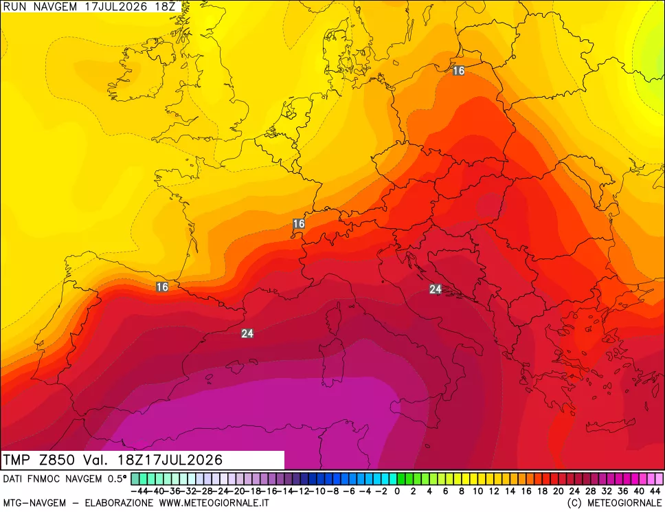 mappa Temperatura a 850 hPa