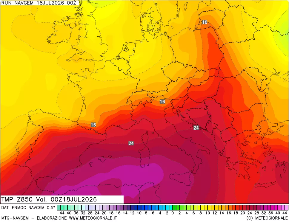mappa Temperatura a 850 hPa