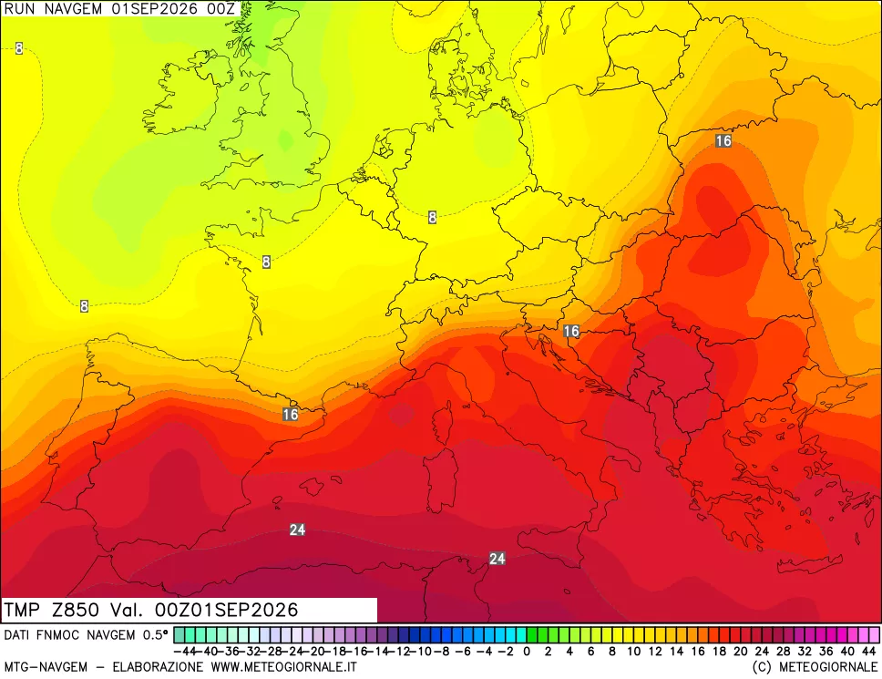 mappa Temperatura a 850 hPa