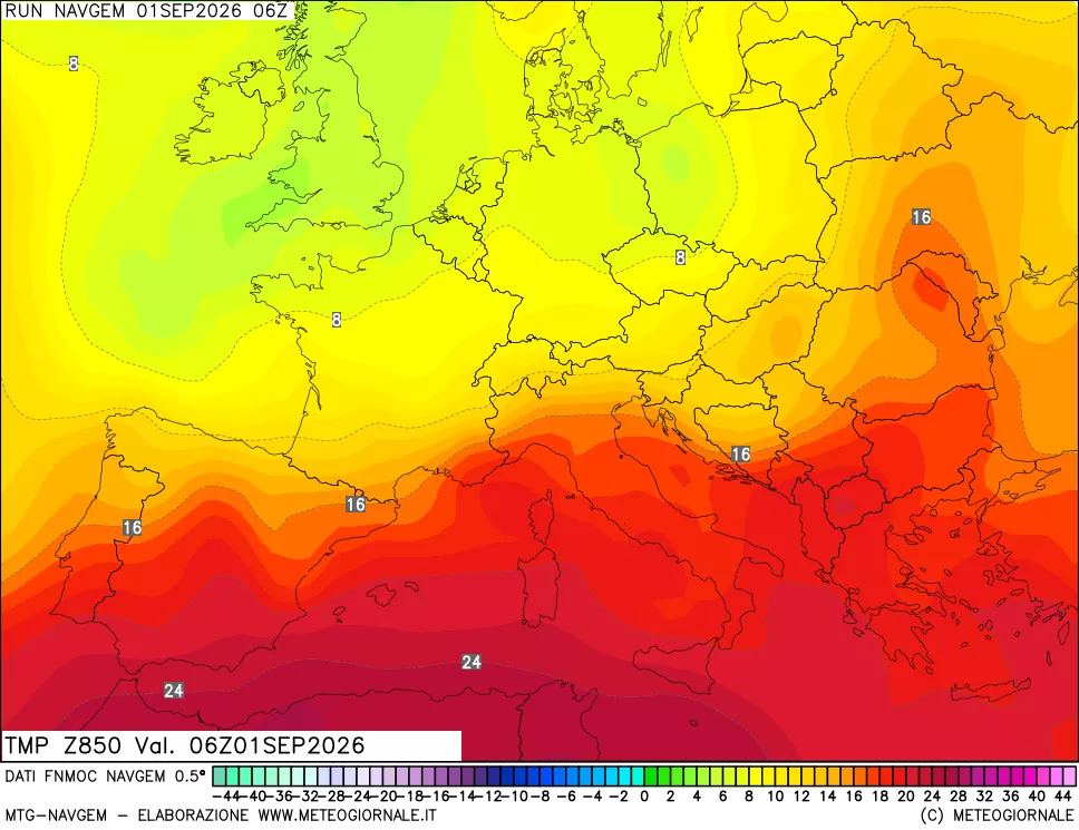 mappa Temperatura a 850 hPa