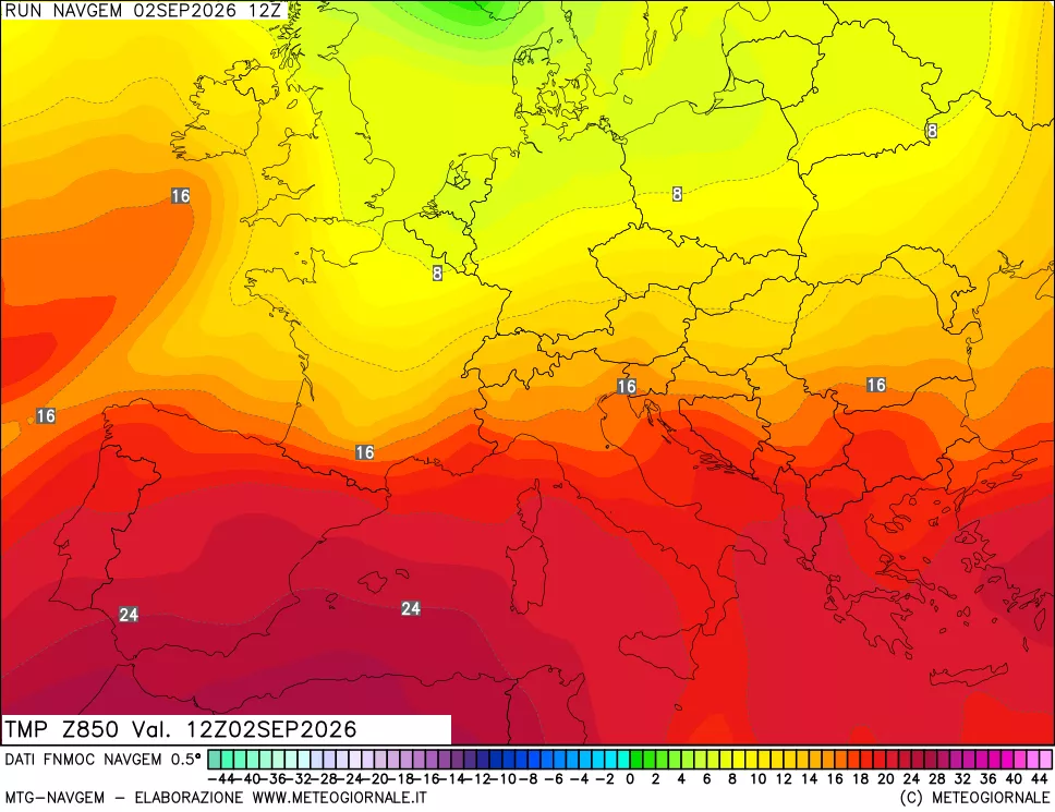 mappa Temperatura a 850 hPa