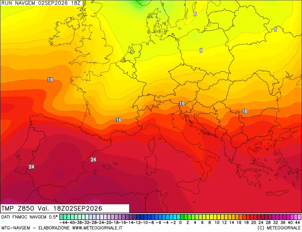 mappa Temperatura a 850 hPa