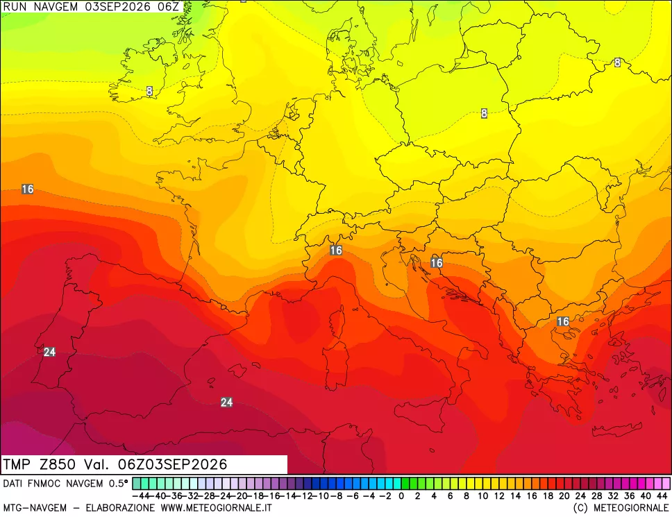 mappa Temperatura a 850 hPa