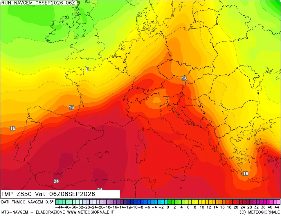 mappa Temperatura a 850 hPa