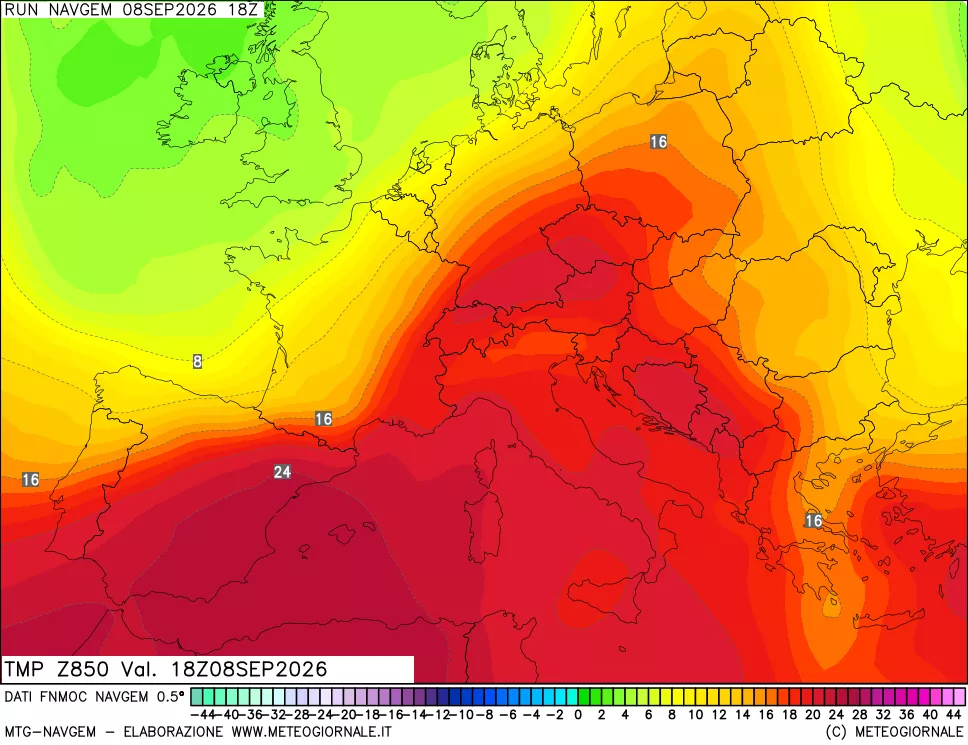 mappa Temperatura a 850 hPa
