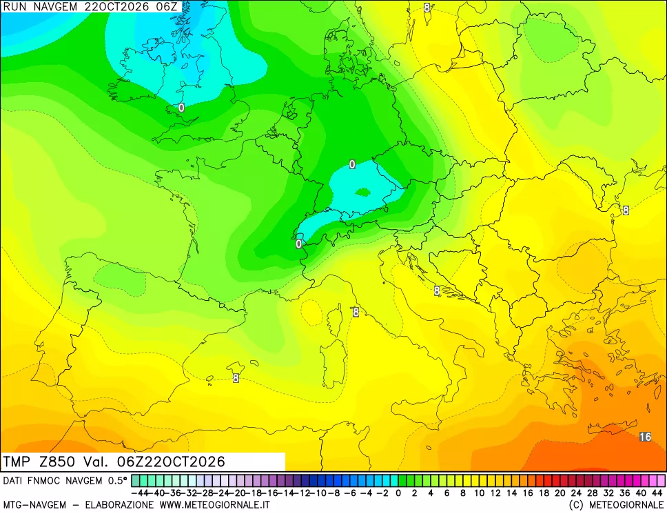 mappa Temperatura a 850 hPa