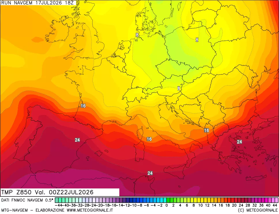 mappa Temperatura a 850 hPa