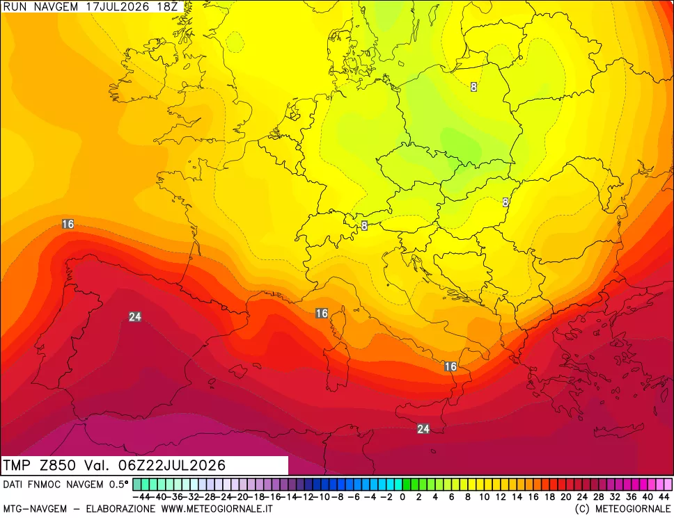 mappa Temperatura a 850 hPa