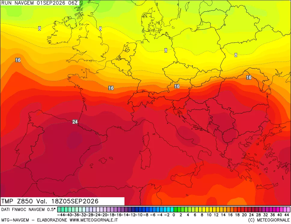 mappa Temperatura a 850 hPa