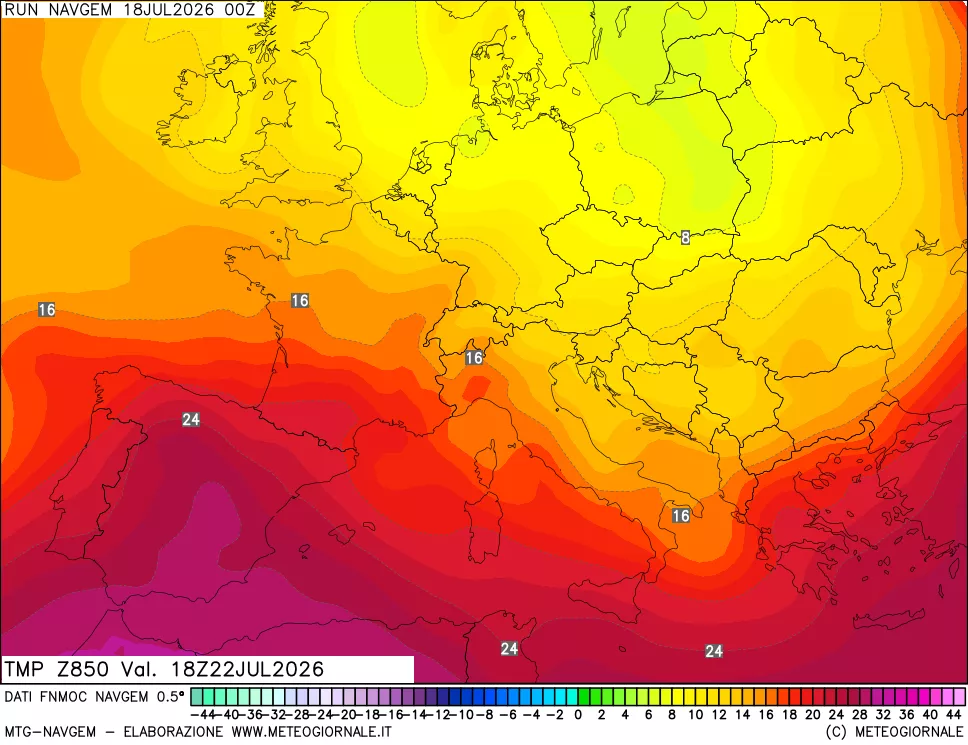 mappa Temperatura a 850 hPa