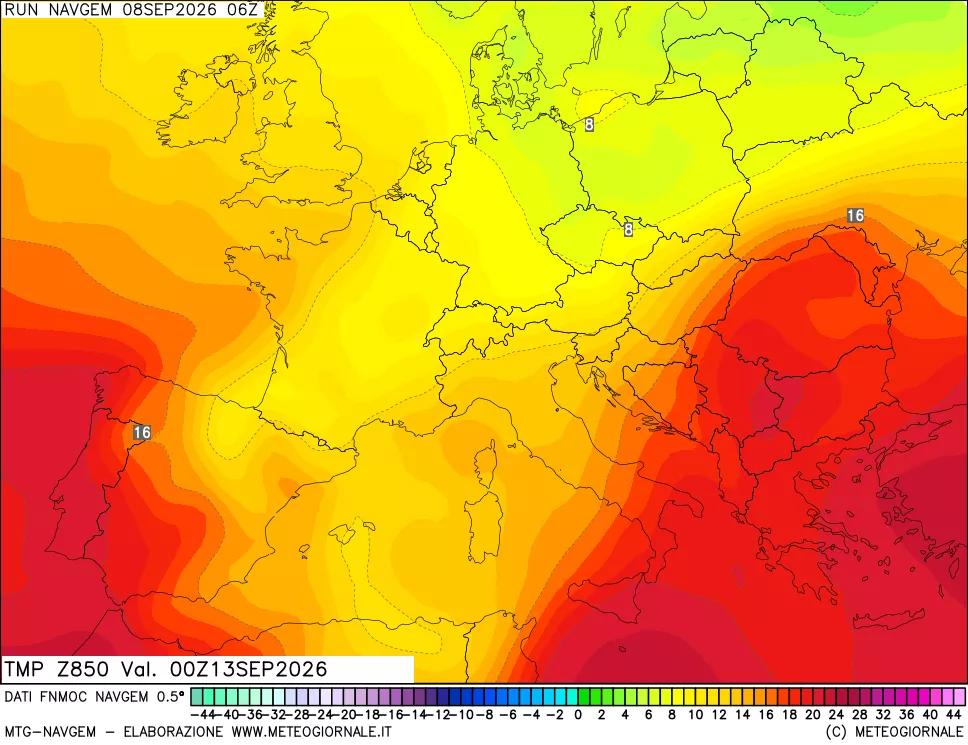 mappa Temperatura a 850 hPa