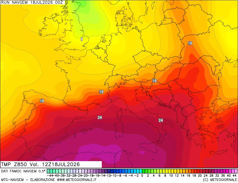 mappa Temperatura a 850 hPa