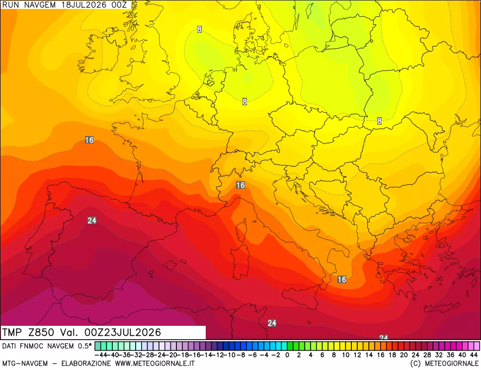 mappa Temperatura a 850 hPa