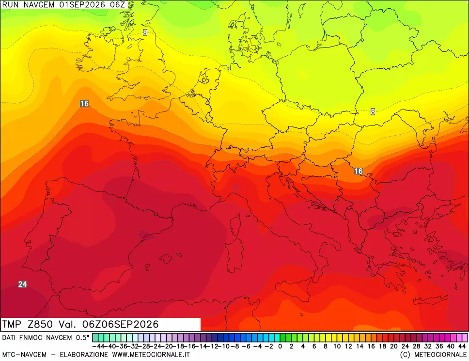 mappa Temperatura a 850 hPa