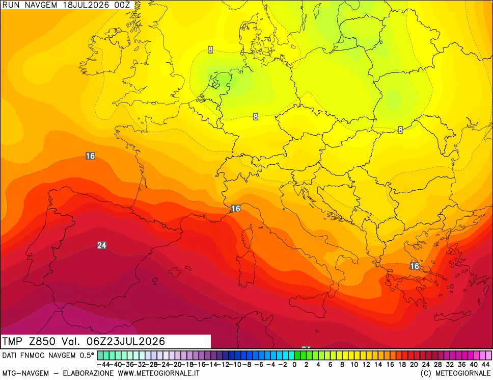 mappa Temperatura a 850 hPa